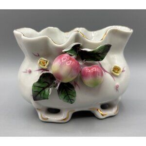 Vtg Japan Footed Dish Fruit Creamer Vase Porcelain Gold Trim Decor